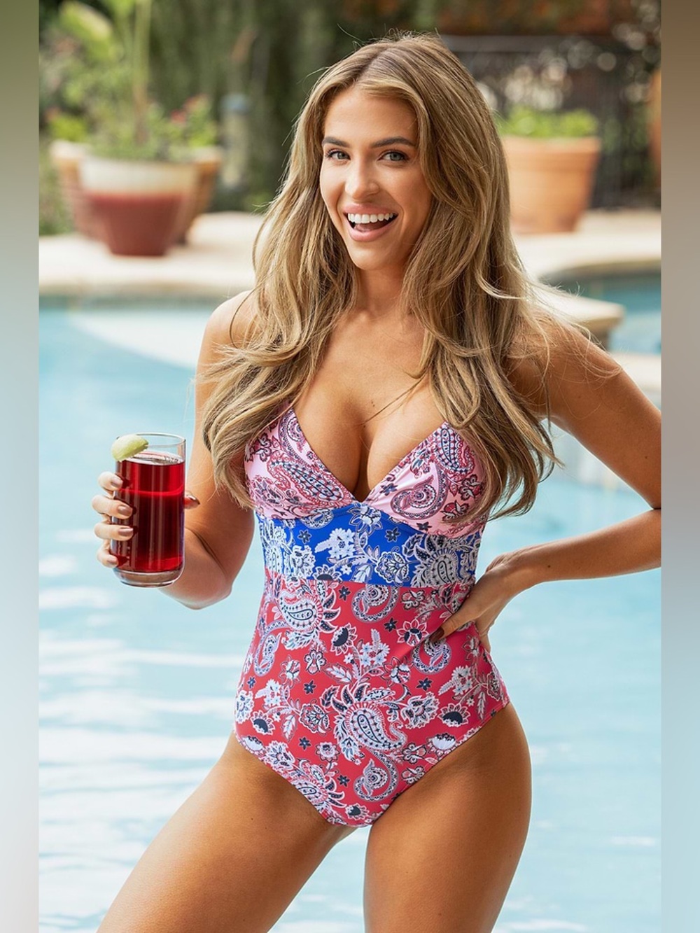 NWT Cupshe Colorblock Paisley One-Piece Swimsuit Women's Size Small